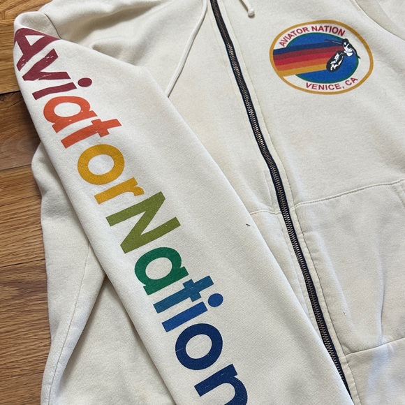 Aviator Nation Cream Hoodie with Rainbow Details - Picture 2 of 9